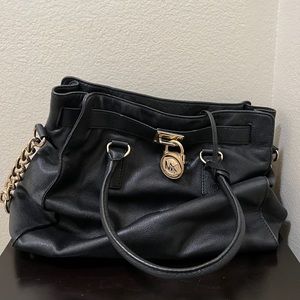 Michael Kors Black Saffiano Leathet Tote with Gold Chain
